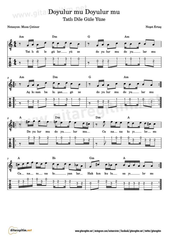 Doyulur mu Doyulur mu Gitar Nota Tab