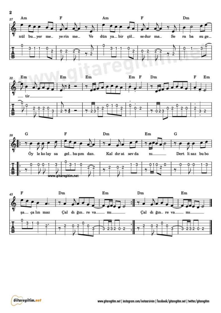 Öyle Kolaysa Gitar Nota Tab - 2