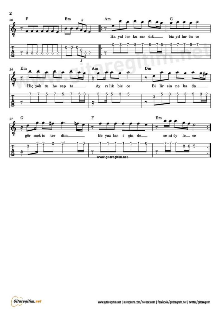 Nikah Masası Gitar Nota Tab - 2