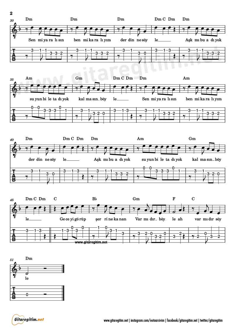Seksendört - Söyle - Gitar Nota Tab - 2