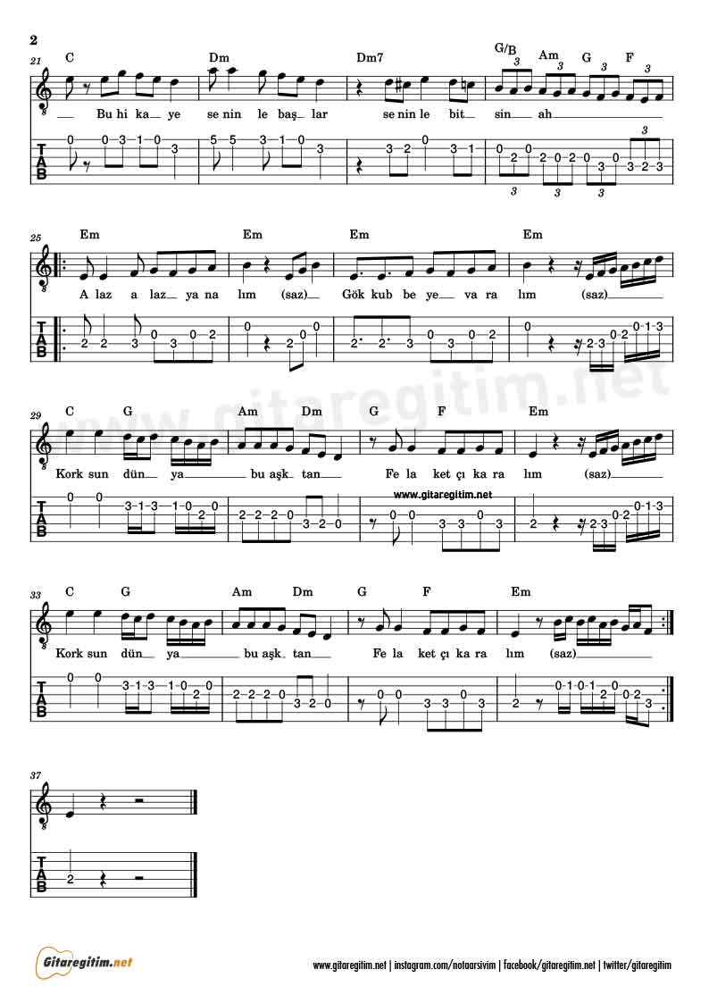 Alaz Alaz Gitar Nota - Tab - 2