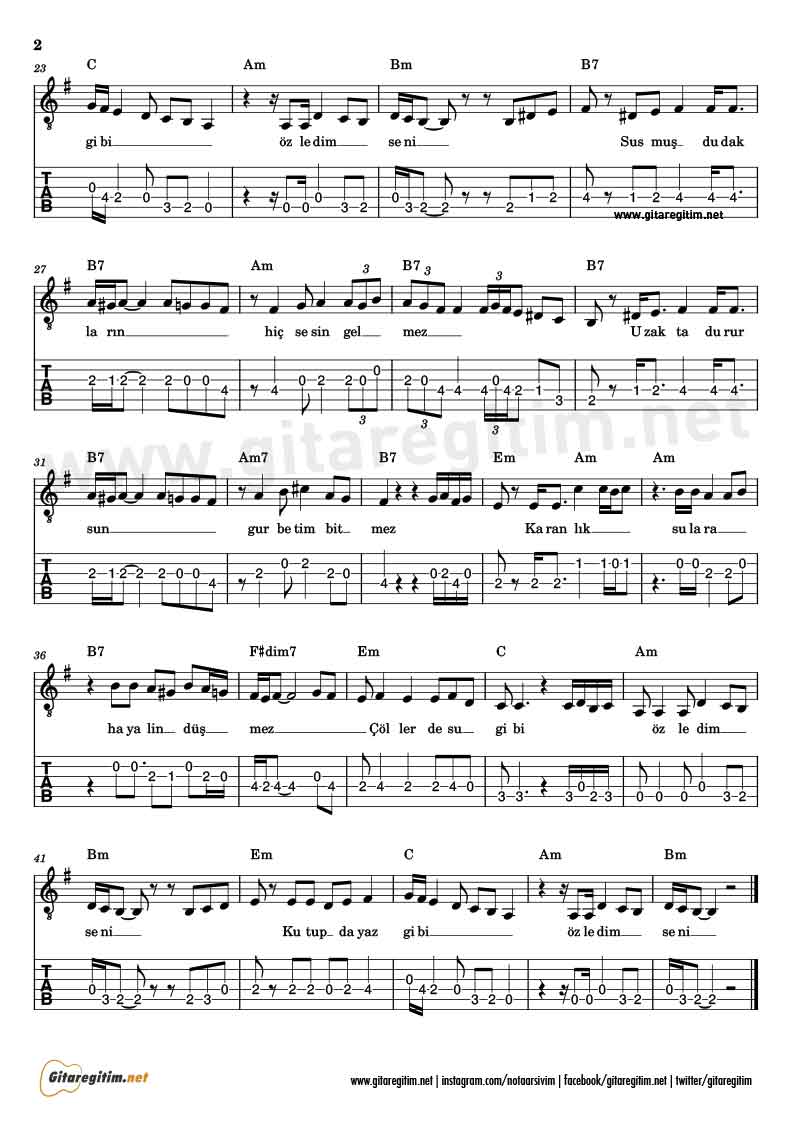 Kutupta Yaz Gibi - Gitar Nota Tab - 2