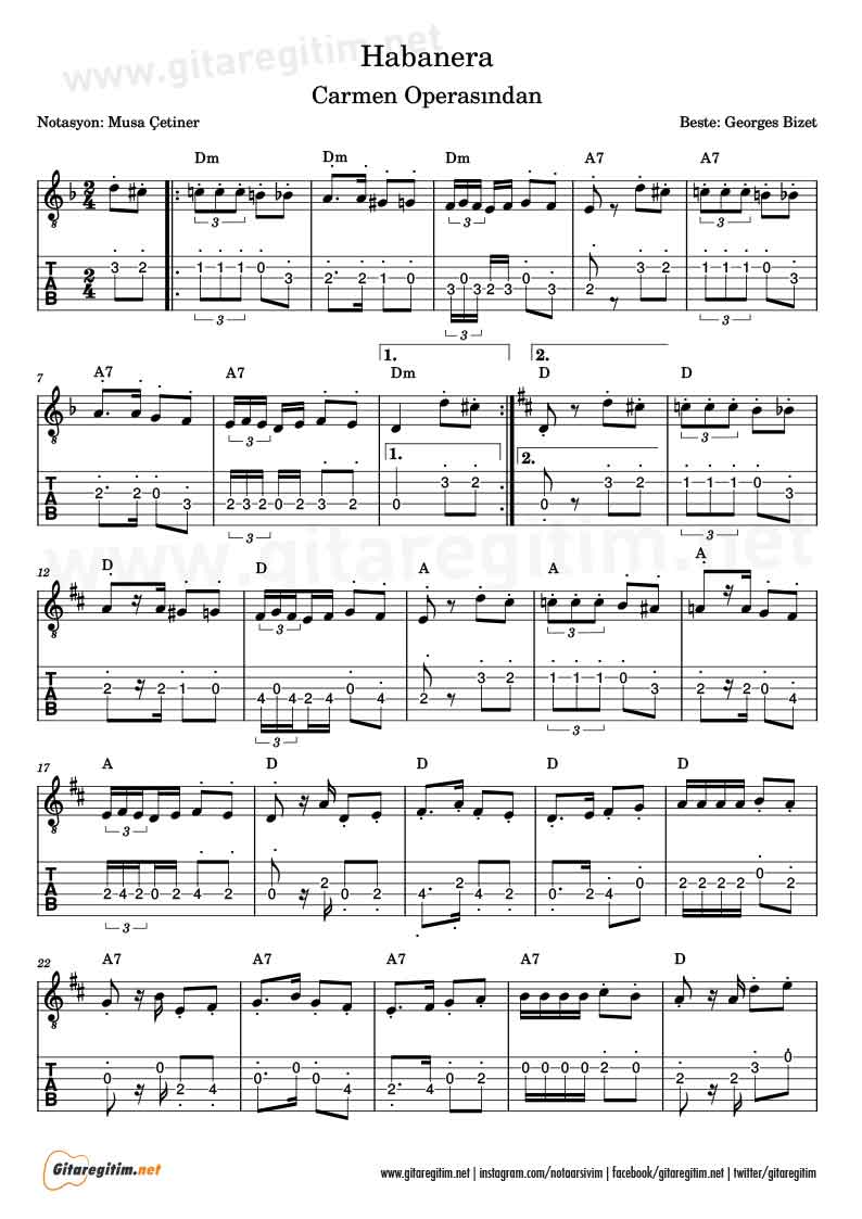 Habanera Carmen Gitar Tab Gitareğitim Net