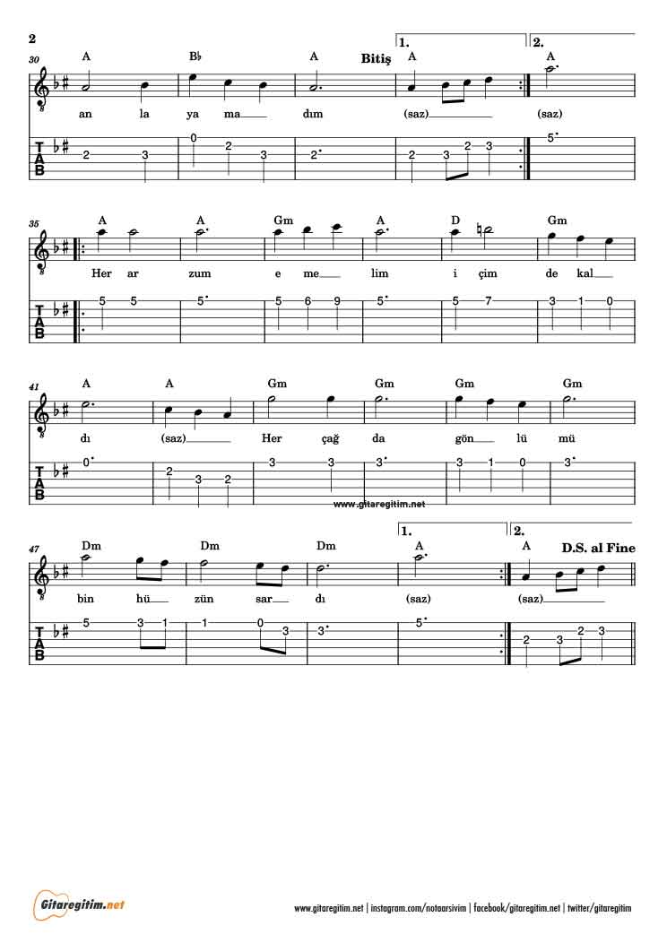 Kayboldum Kaybolan Yıllar İçinde - Gitar Tab - 2