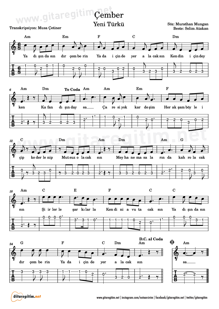 Çember - Gitar Nota ve Tab