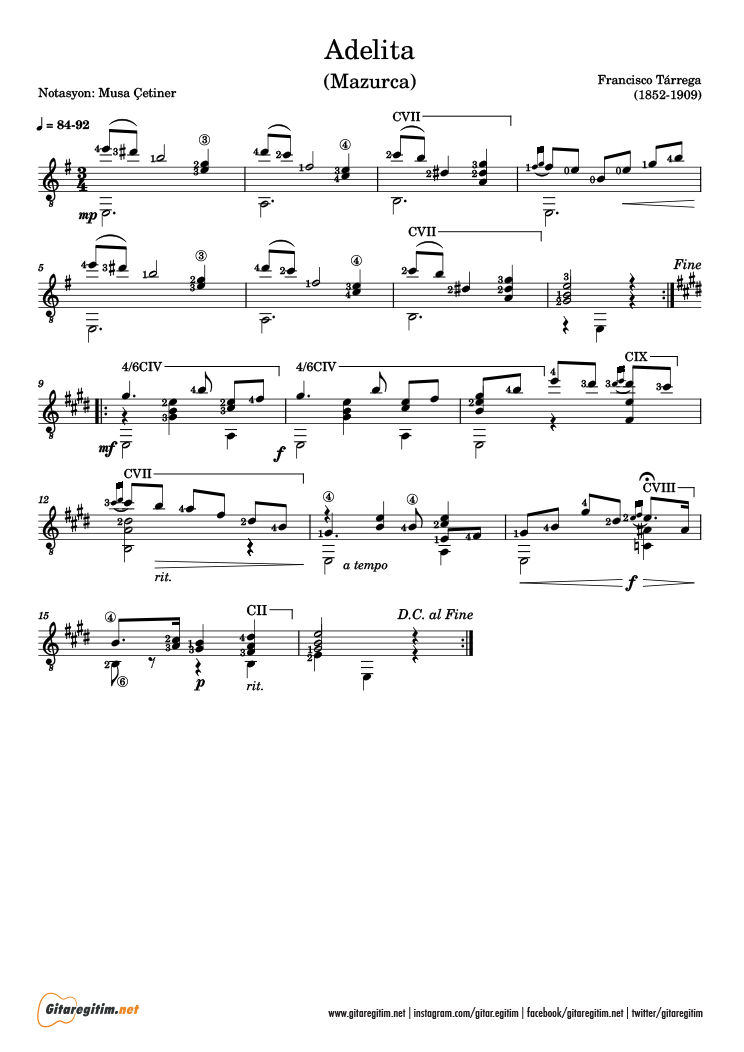 Tarrega - Adelita - Nota